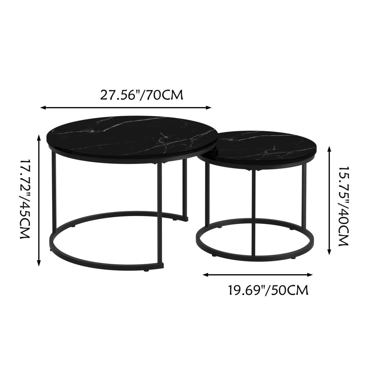 Round Nesting Coffee Table Set of 2 with Metal Base - Light Brown, White, or Black