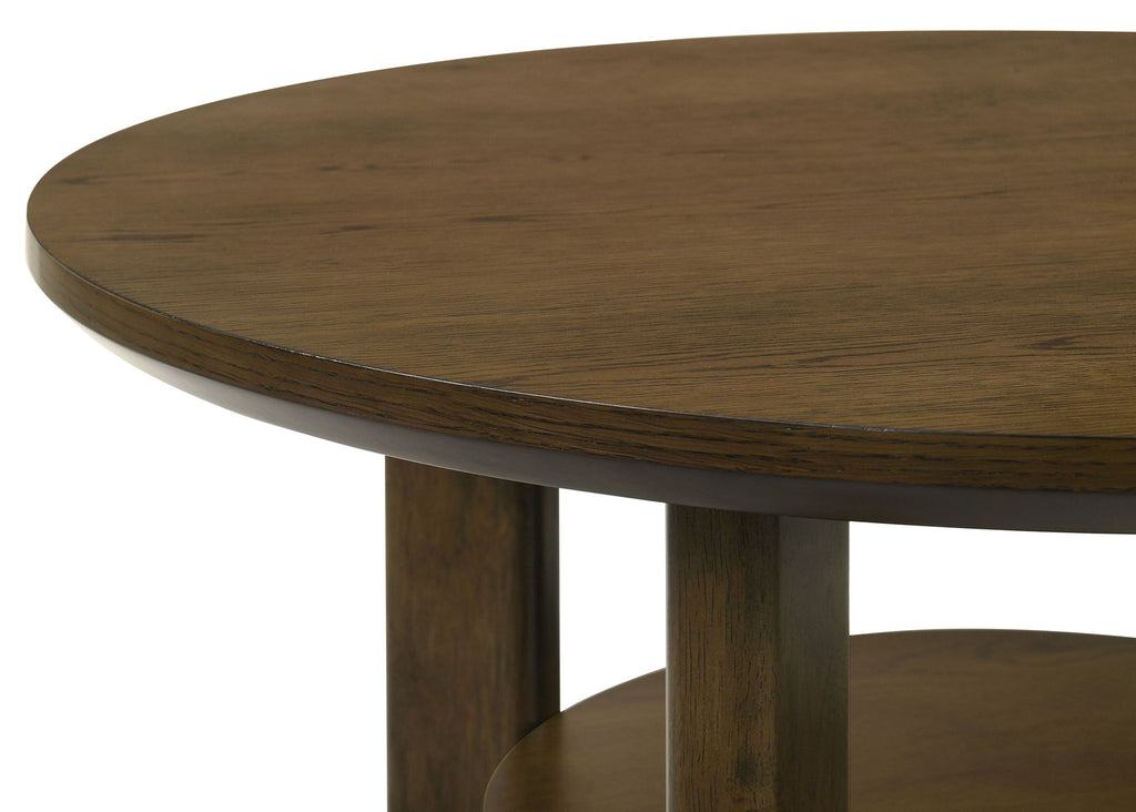 Ottowa 22-Inch Round Wood Side End Table with Shelf Brown