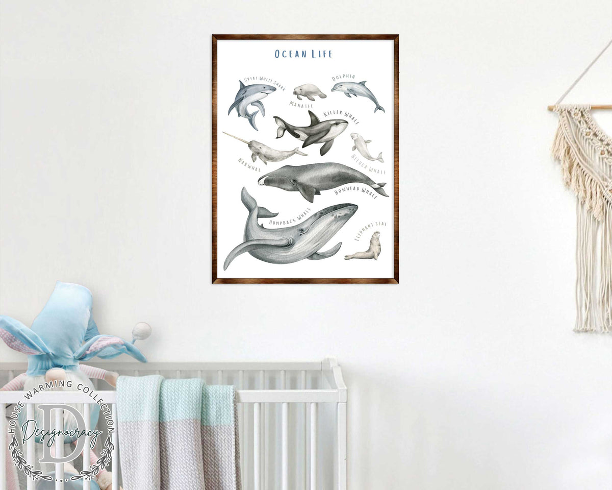 Ocean Animals Wooden Kids Room Décor - First day of school gift - Homeschool I Montessori wooden Educational Poster - Classroom Décor - Playroom Art - 310216