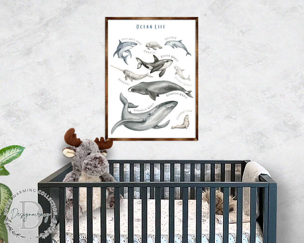 Ocean Animals Wooden Kids Room Décor - First day of school gift - Homeschool I Montessori wooden Educational Poster - Classroom Décor - Playroom Art - 310216