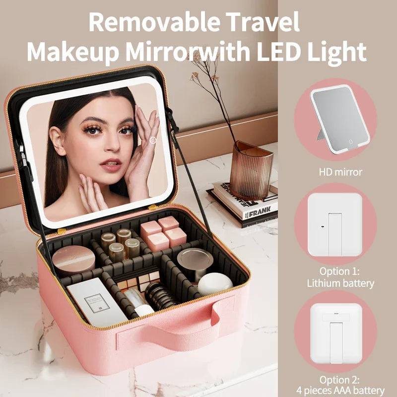 Light Up Box Vanity Organizer Portable Makeup Bag Mirror With Led Light