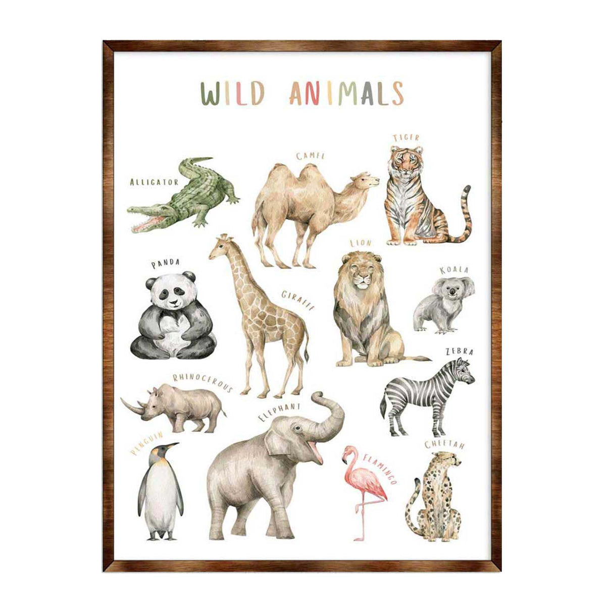 Wild Animals Kids Room Decor - Montessori Wooden Poster - Homeschool I Educational Poster - Classroom Decor - Playroom Art - 310219