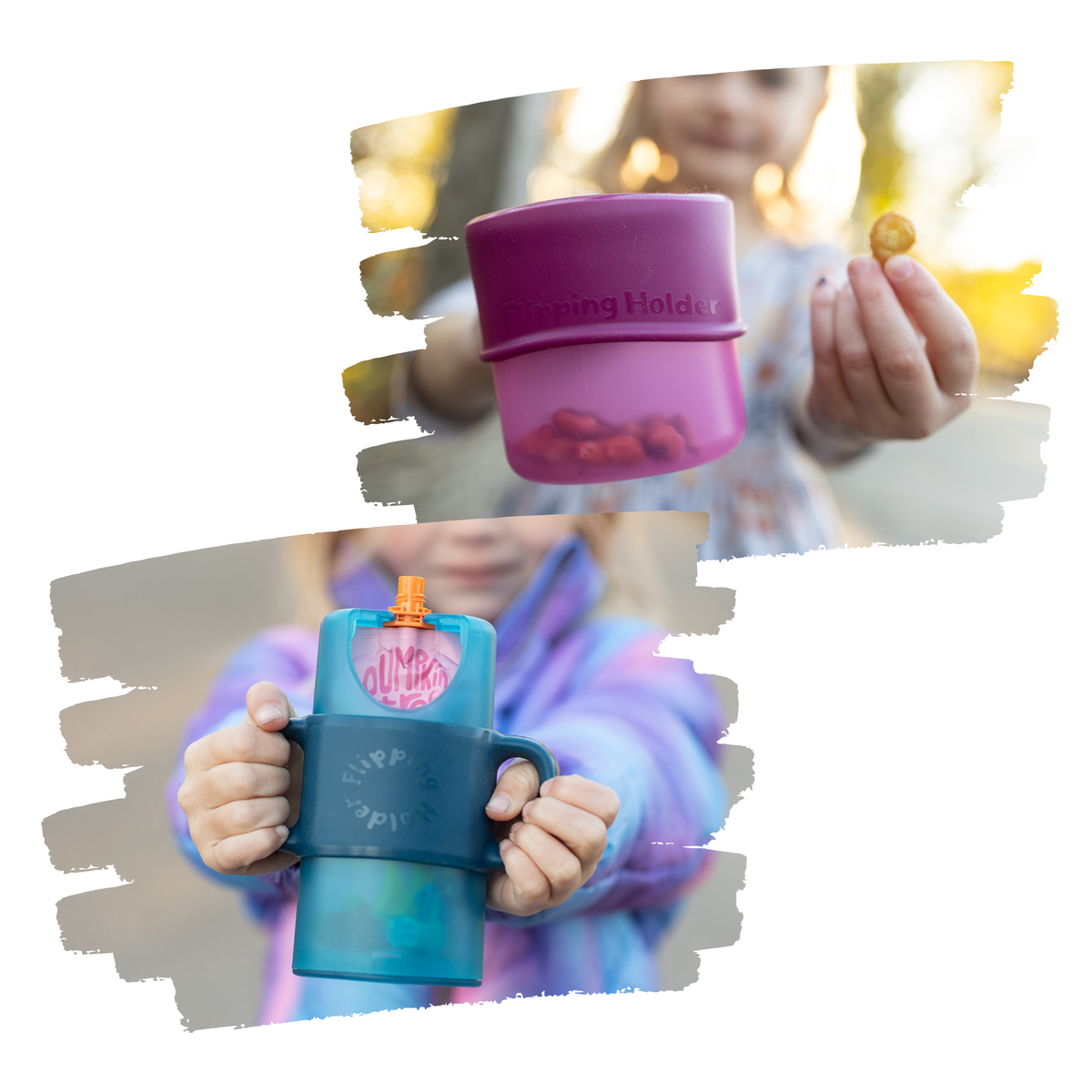 KiddyTrek 4-in-1 Sip & Snack Set - Food Pouch & Juice Box Holder, Snack Cup, Sip Cup ALL IN ONE