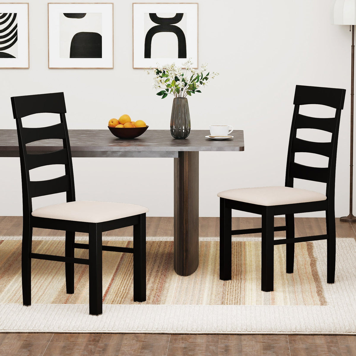 High Back Dining Room Chairs Set of 2 with Padded Seat-Black