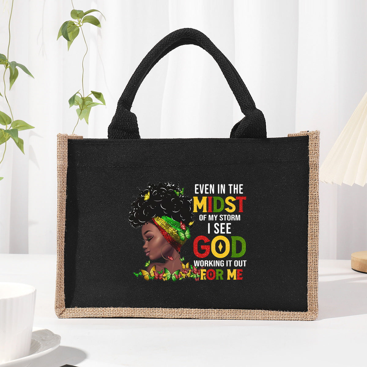Cotton and linen canvas tote bag, printed letter tote bag, portable light handbag, gift shopping bag