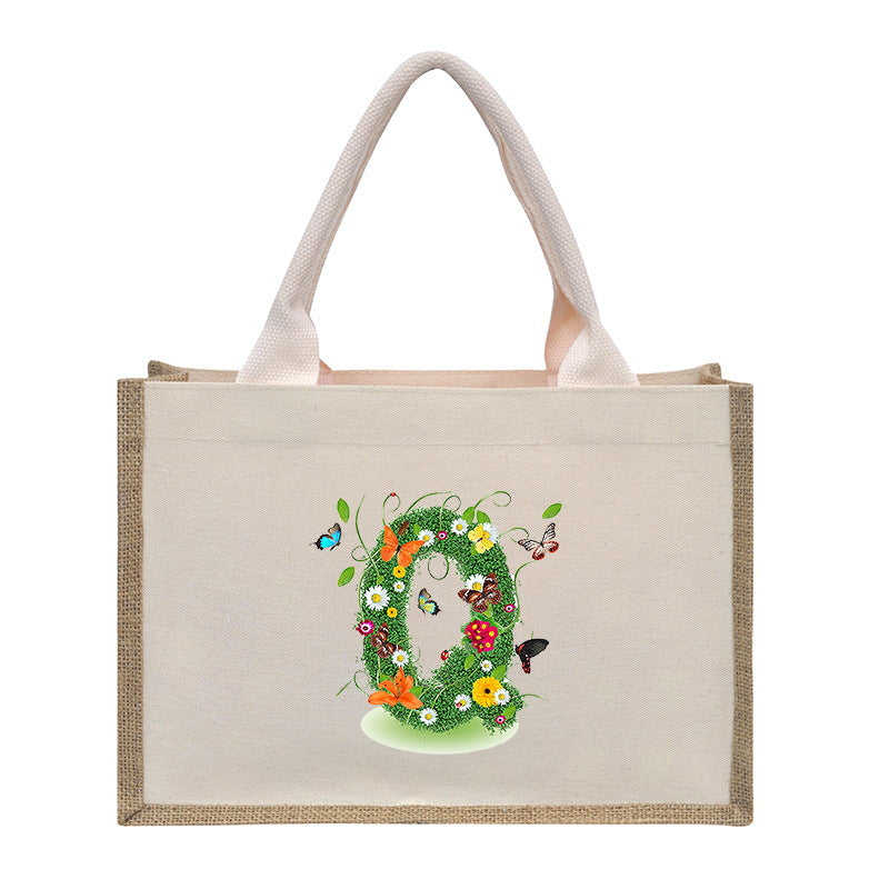 Cotton and linen canvas tote bag, printed letter tote bag, portable light handbag, gift shopping bag