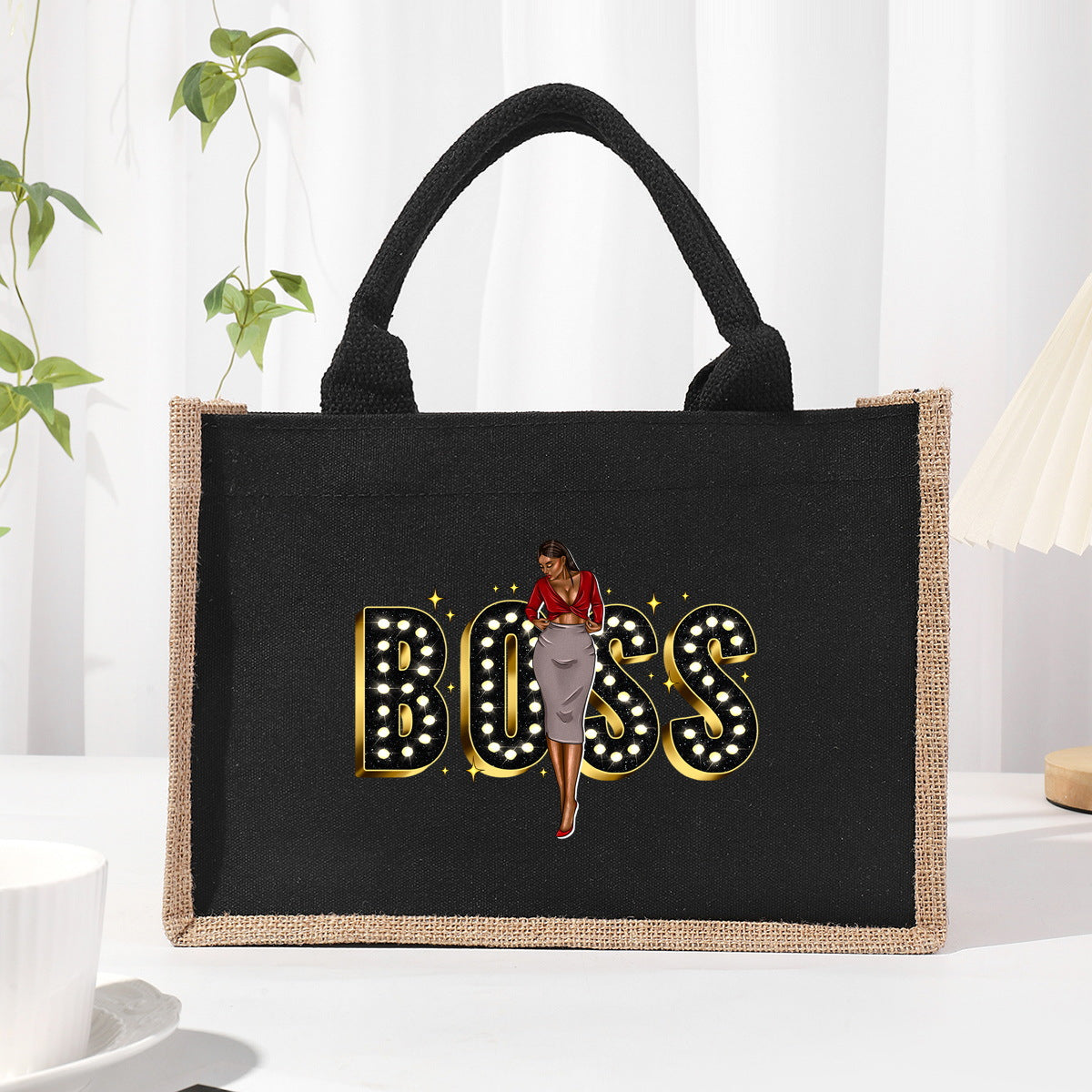 Cotton and linen canvas tote bag, printed letter tote bag, portable light handbag, gift shopping bag