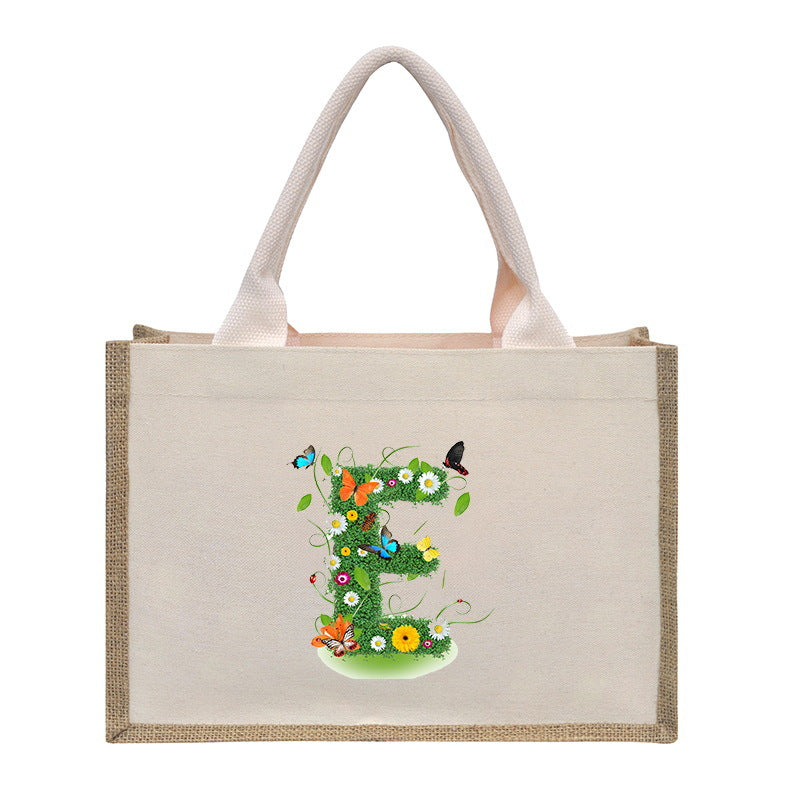 Cotton and linen canvas tote bag, printed letter tote bag, portable light handbag, gift shopping bag