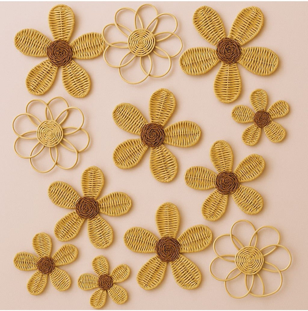 Rattan Daisy Wall Decor | Boho Nursery Wall Art | Kids Room Flower Wall Hanging | Handmade Natural
