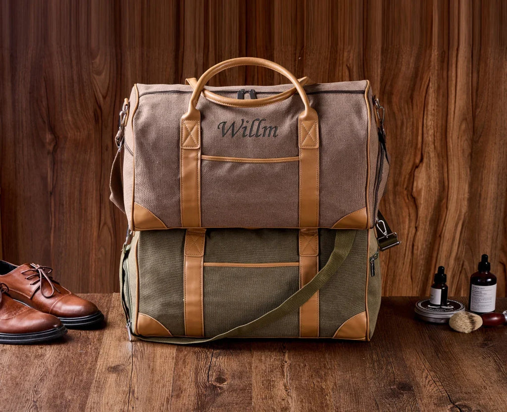 Personalized Weekender Bag with Shoes Compartment, Embroidered Travel Bag