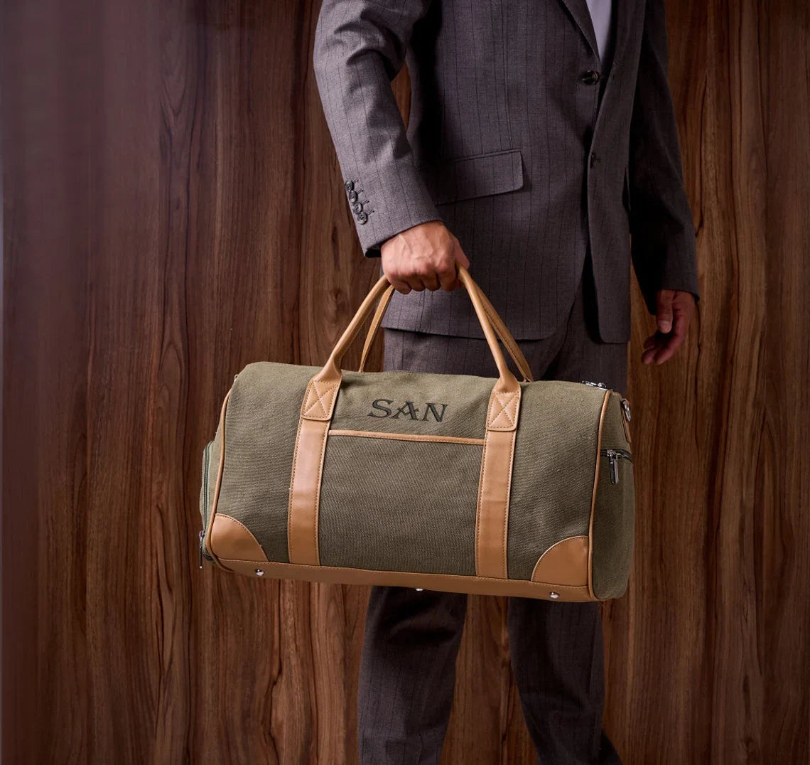 Personalized Weekender Bag with Shoes Compartment, Embroidered Travel Bag