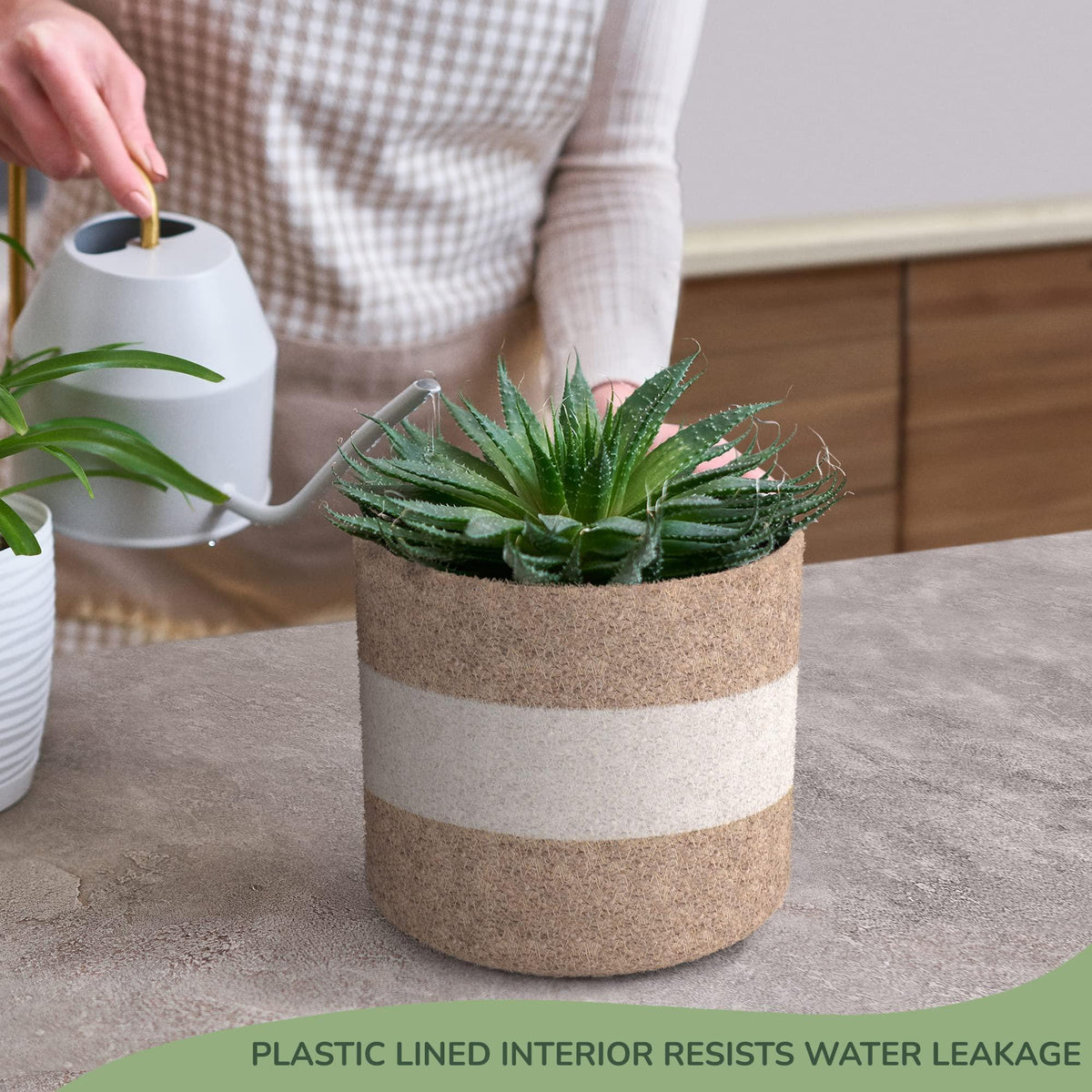 Jute Planter Basket Sustainable Woven Rope Covers for Decorating Indoor Outdoor Plants Pots 6.5x6.5x6 Inches Ideal Size for 6  Planter Multi Purpose Storage Set of 4 White & Natural Jute