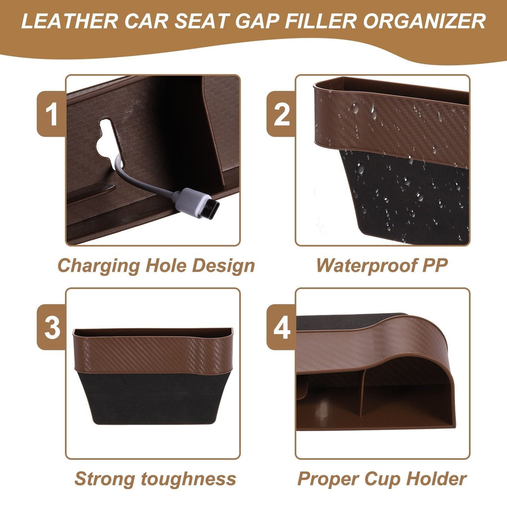 Car Seat Gap Filler Organizer Black ABS+Leather