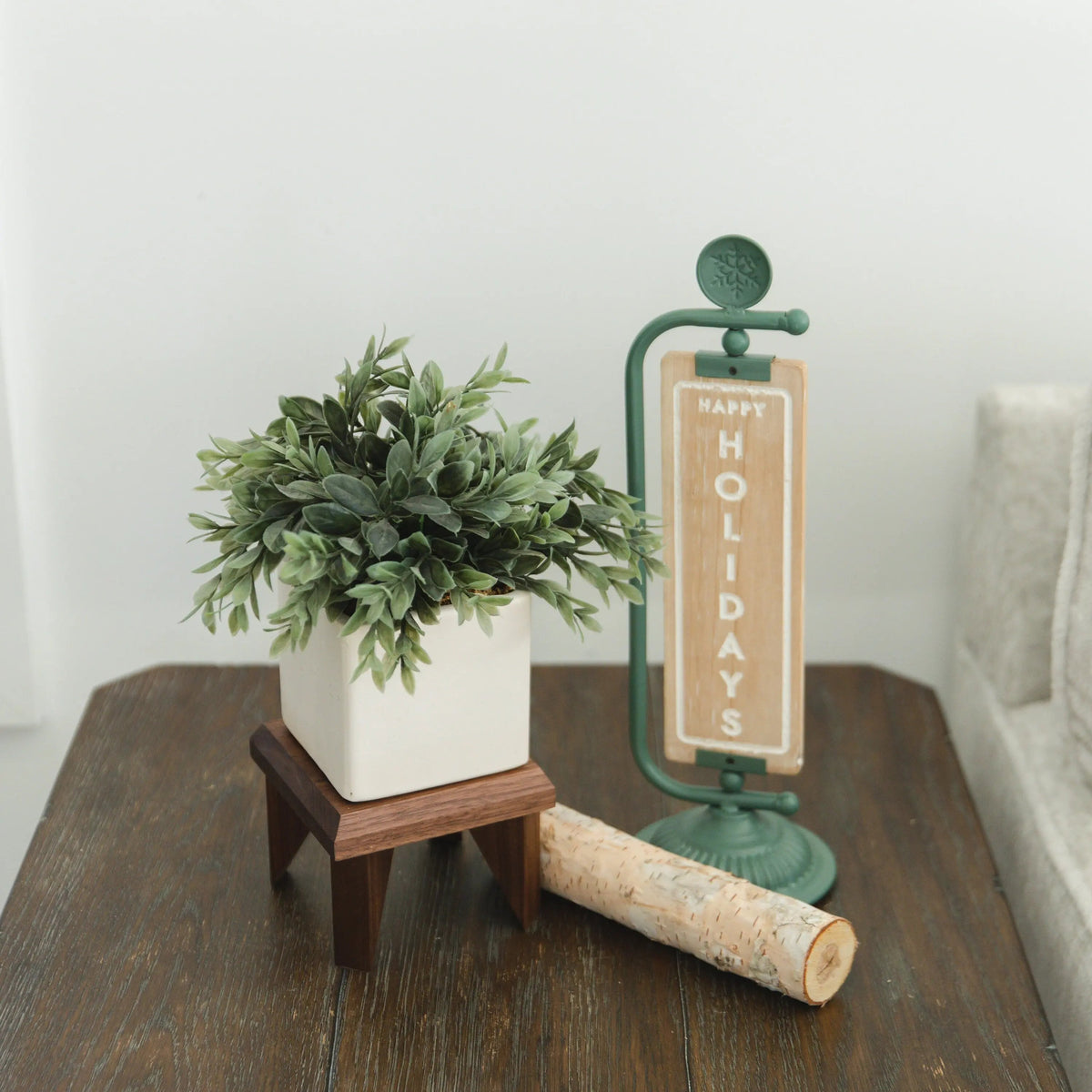 Geometric Plant Stand Oak Wood, Walnut Wood Display Stand